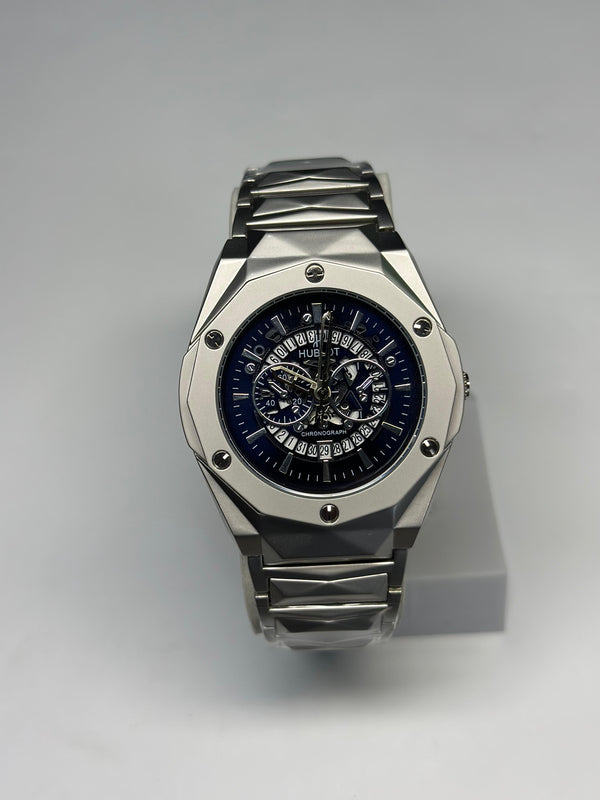 HUBLOT DIAMOND CUT-SKELETON WATCH SILVER PRISM CHAIN STRAP