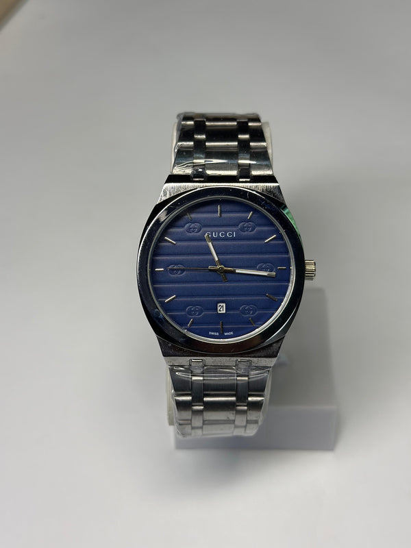 GUCCI-CHAIN SILVER WRIST WATCH-BLUE DIAL